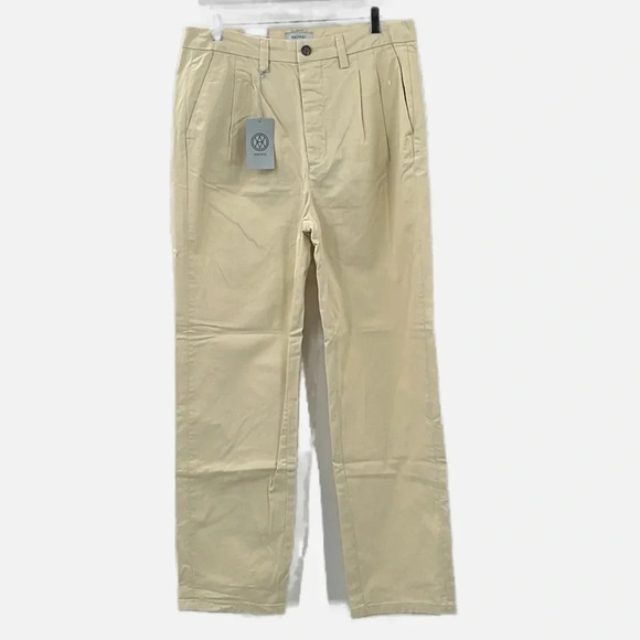 Amendi Gunnar in Light Beige Organic Cotton Pleat Front Button Fly Pants - Sz 32 - Picture 1 of 12